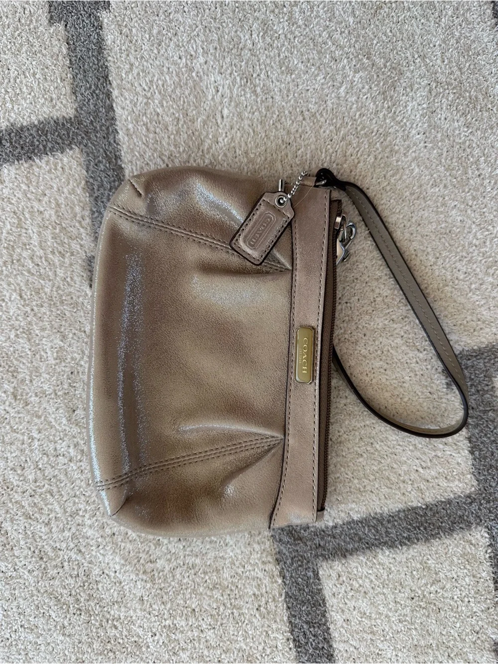 Coach Metallic Taupe Leather Wristlet y2k Coach